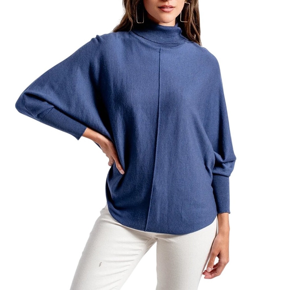 Kerisma RYU LIN Turtleneck Dolman Sweater Antique Blue Cashmere Blend S/M